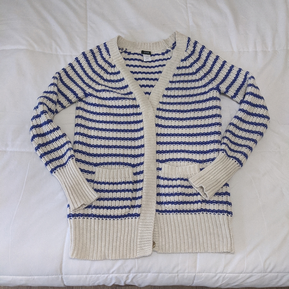 JCrew blue & white striped cardigan